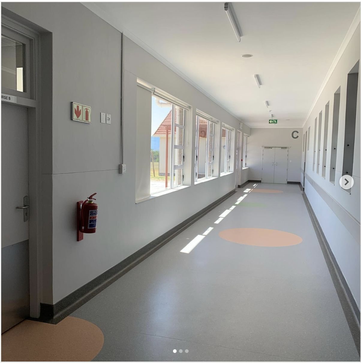 Repainted ward corridor at Stikland Hospital